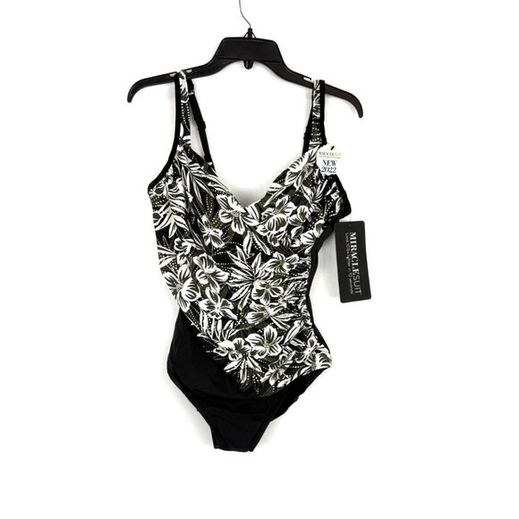 Miraclesuit Women’s Seraphina Black/White Slimming One Piece Swimsuit Size 16